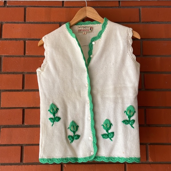Vintage PHIL ROSE Women's Green White Sweater Vest  Size Medium - Picture 1 of 6